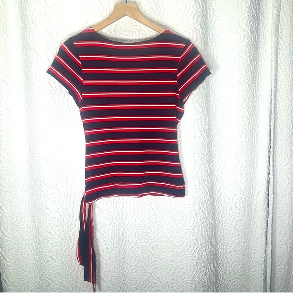VINTAGE VON MOZART Navy & Red Striped Wrap Top - Large - Picture 5 of 5